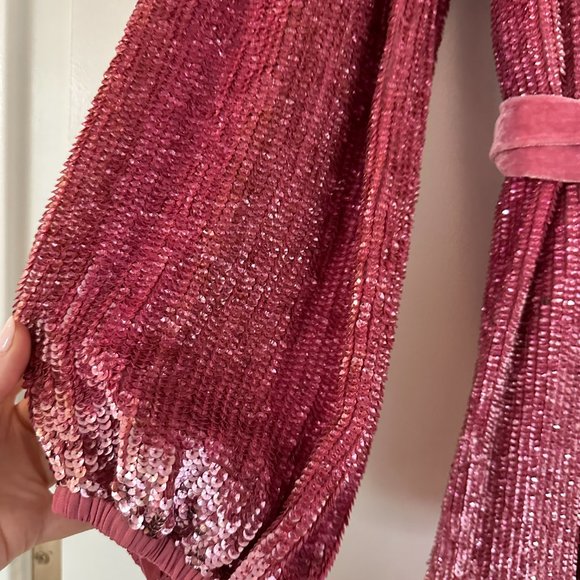 ❌SOLD❌Retrofete Gabrielle Sequin Robe Wrap Mini Dress Sz XL Pink Blossom - Picture 9 of 11